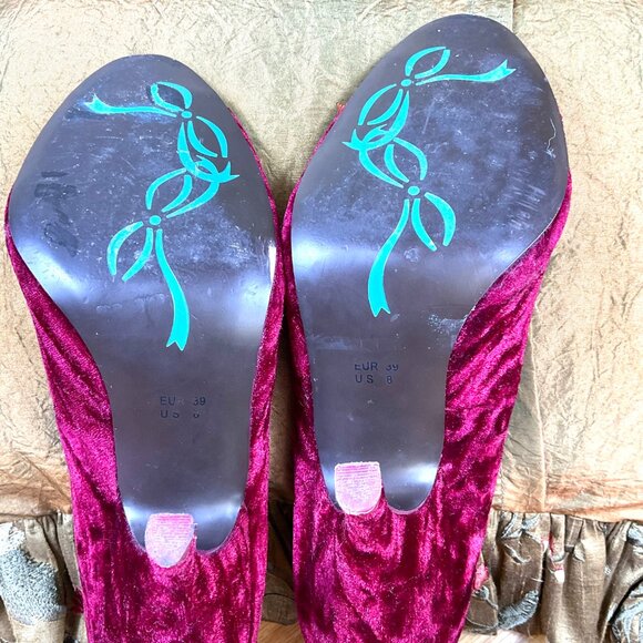 Poetic License Heels Velvet Peep Toe Jewels Magenta (8) - Picture 8 of 8